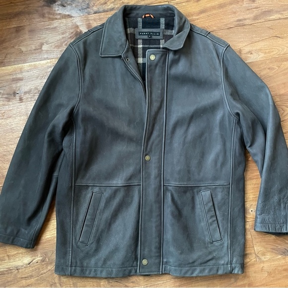 Perry Ellis Brown Nubuck Leather Car Coat Jacket - Picture 5 of 15